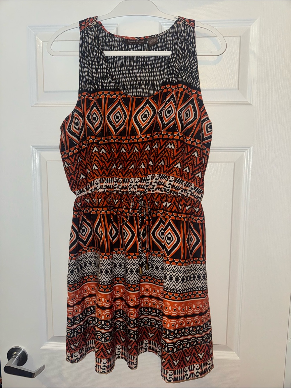 Speed Control New York Vintage Sleeveless Geometric Mini Dress in Black & Orange